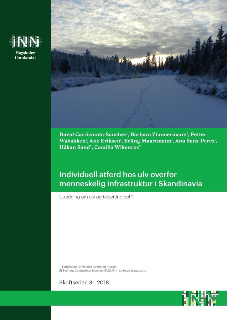 Forsiden av dokumentet Individuell atferd hos ulv overfor menneskelig infrastruktur i Skandinavia
