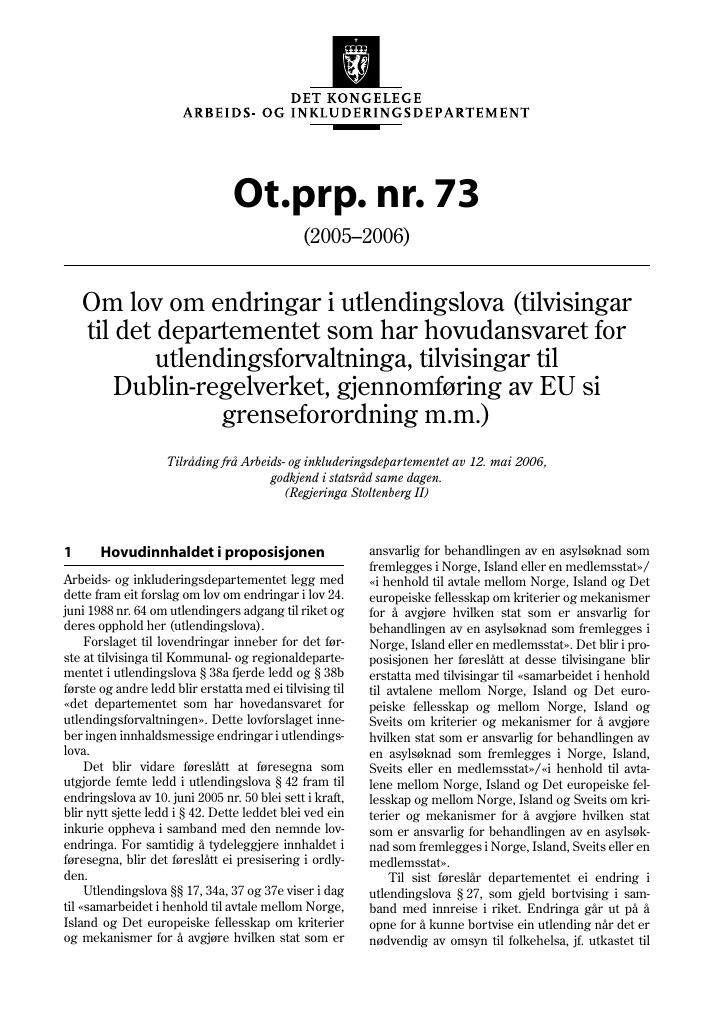 Forsiden av dokumentet Ot.prp. nr. 73 (2005-2006)
