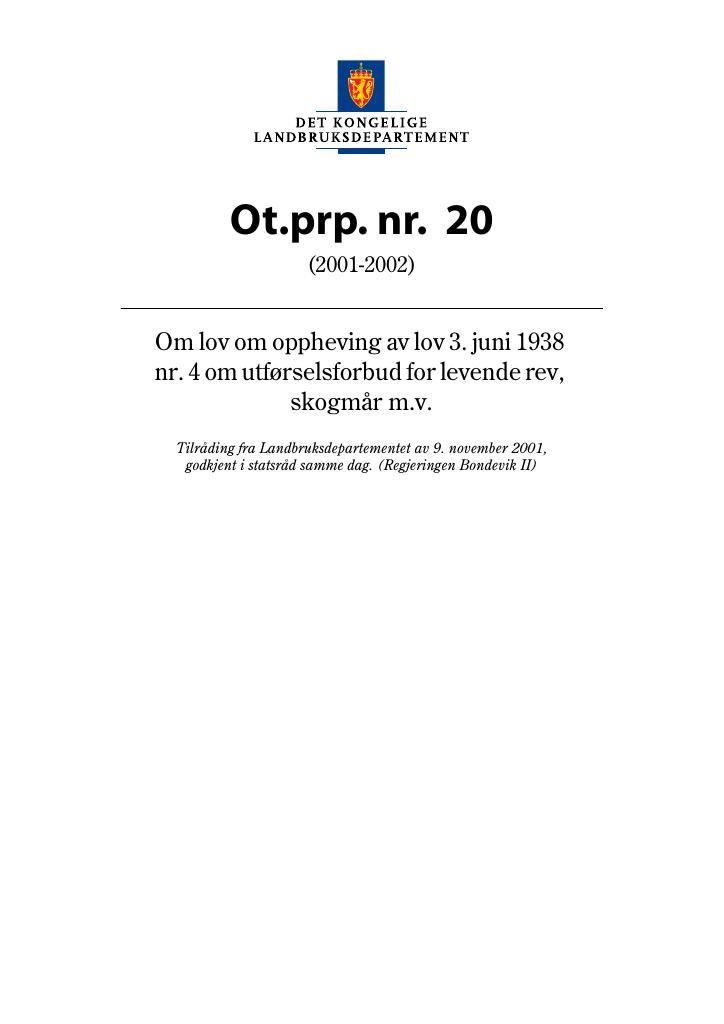 Forsiden av dokumentet Ot.prp. nr. 20 (2001-2002)
