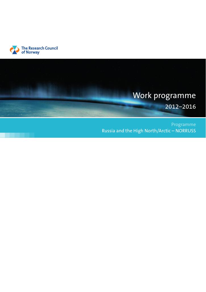 Forsiden av dokumentet Work programme 2012−2016 - NORRUSS