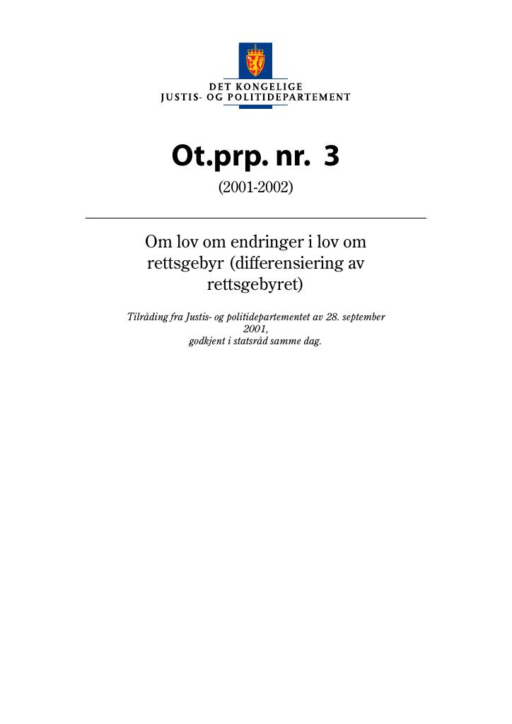 Forsiden av dokumentet Ot.prp. nr. 3 (2001-2002)