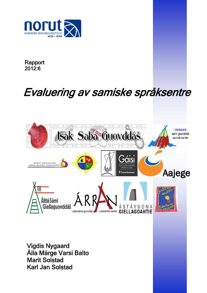 Forsiden av dokumentet Evaluering av samiske språksentre