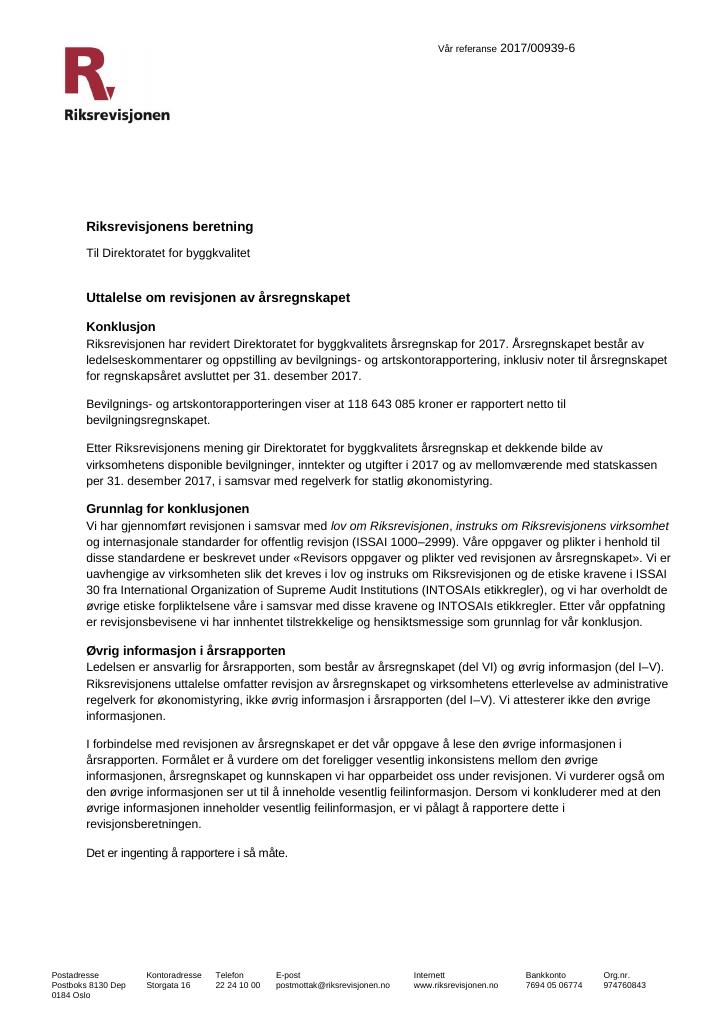 Forsiden av dokumentet Revisjonsberetning (pdf)