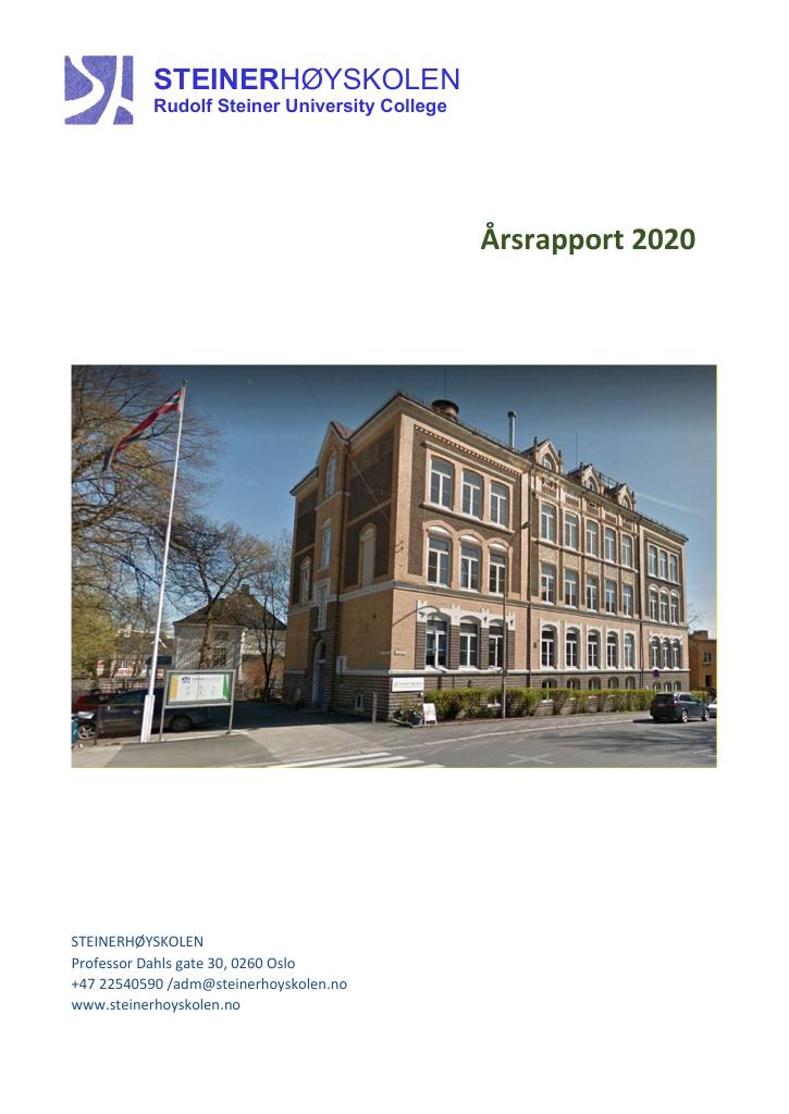 Forsiden av dokumentet Årsrapport Steinerhøyskolen 2020