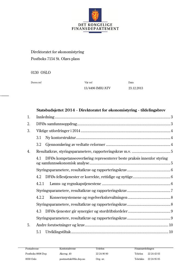 Forsiden av dokumentet Tildelingsbrev (pdf)