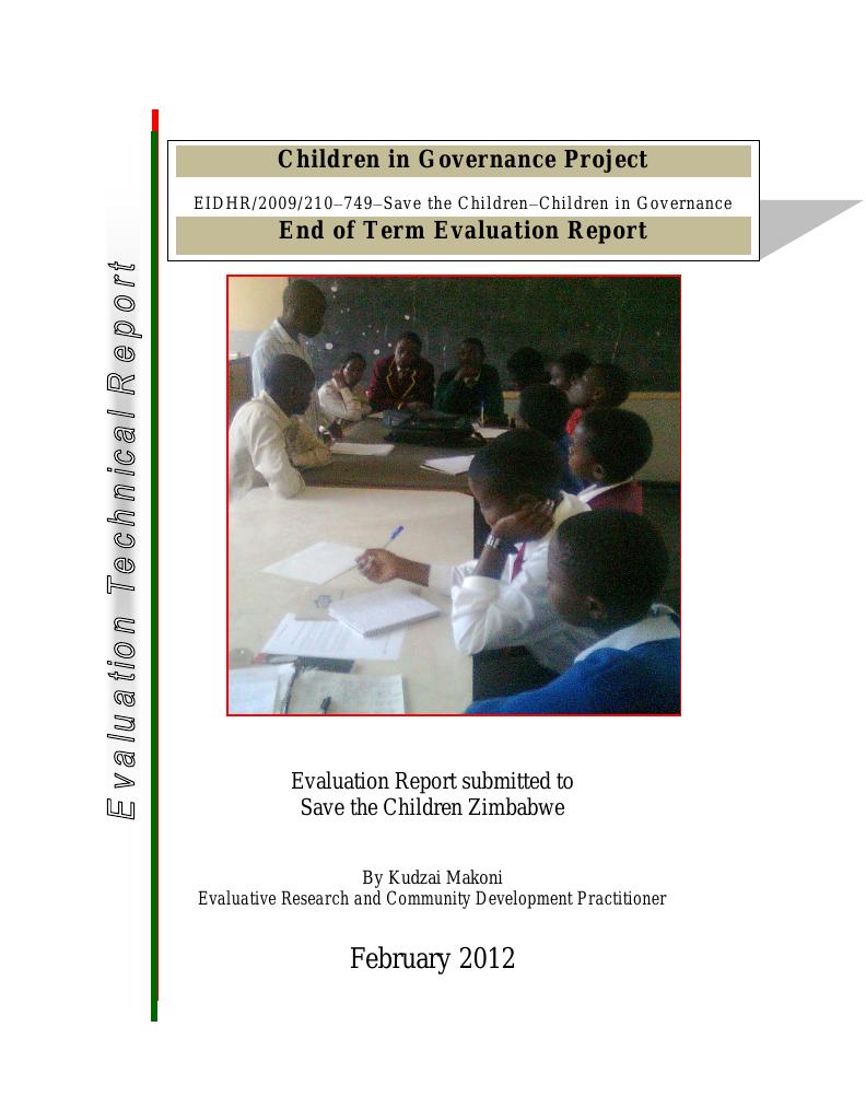 Forsiden av dokumentet Children in Governance Project End of Term Evaluation