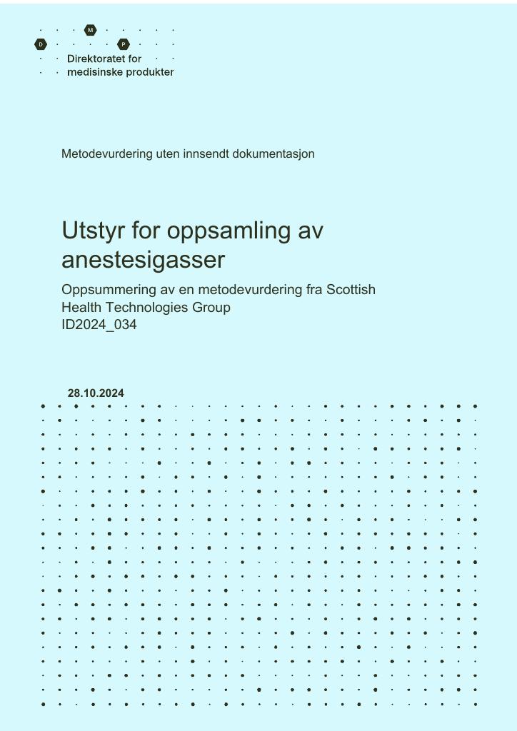 Forsiden av dokumentet Utstyr for oppsamling av anestesigasser