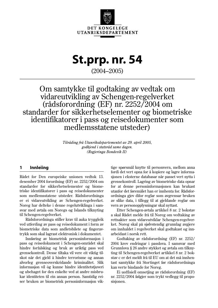 Forsiden av dokumentet St.prp. nr. 54 (2004-2005)