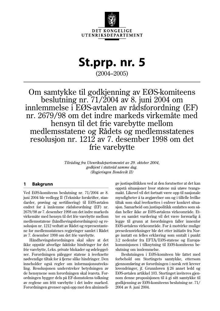 Forsiden av dokumentet St.prp. nr. 5 (2004-2005)