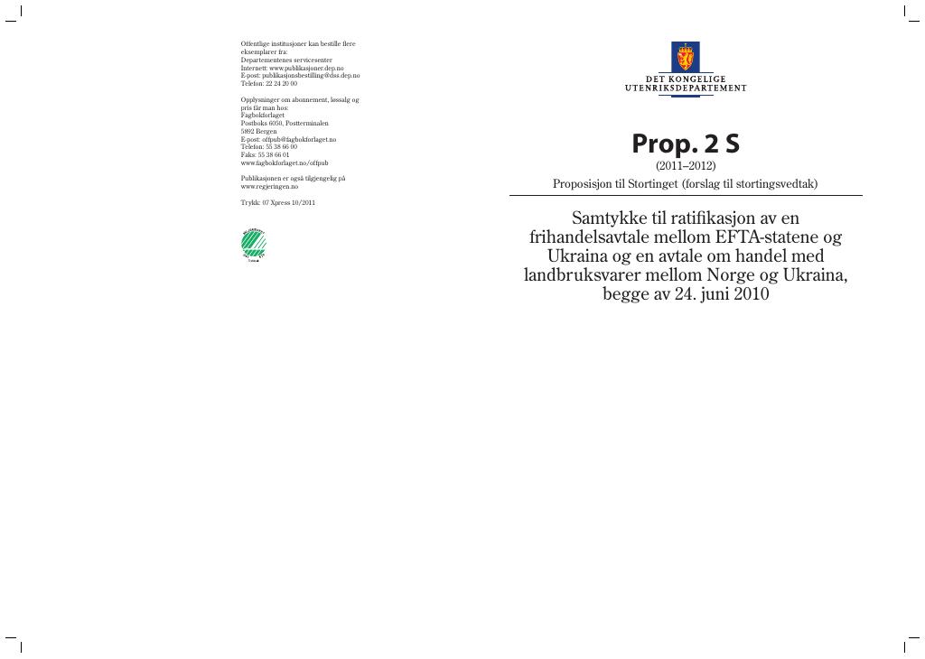 Forsiden av dokumentet Prop. 2 S (2011-2012)