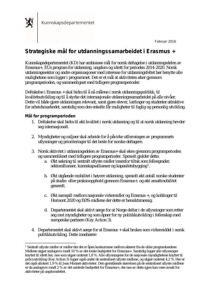 Forsiden av dokumentet Strategiske mål for utdanningssamarbeidet i Erasmus +