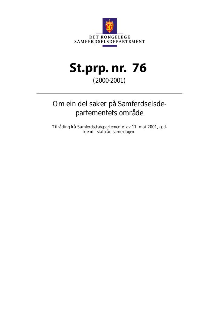 Forsiden av dokumentet St.prp. nr. 76 (2000-2001)