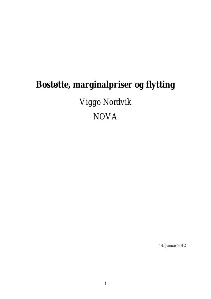 Forsiden av dokumentet Bostøtte, marginalpriser og flytting
