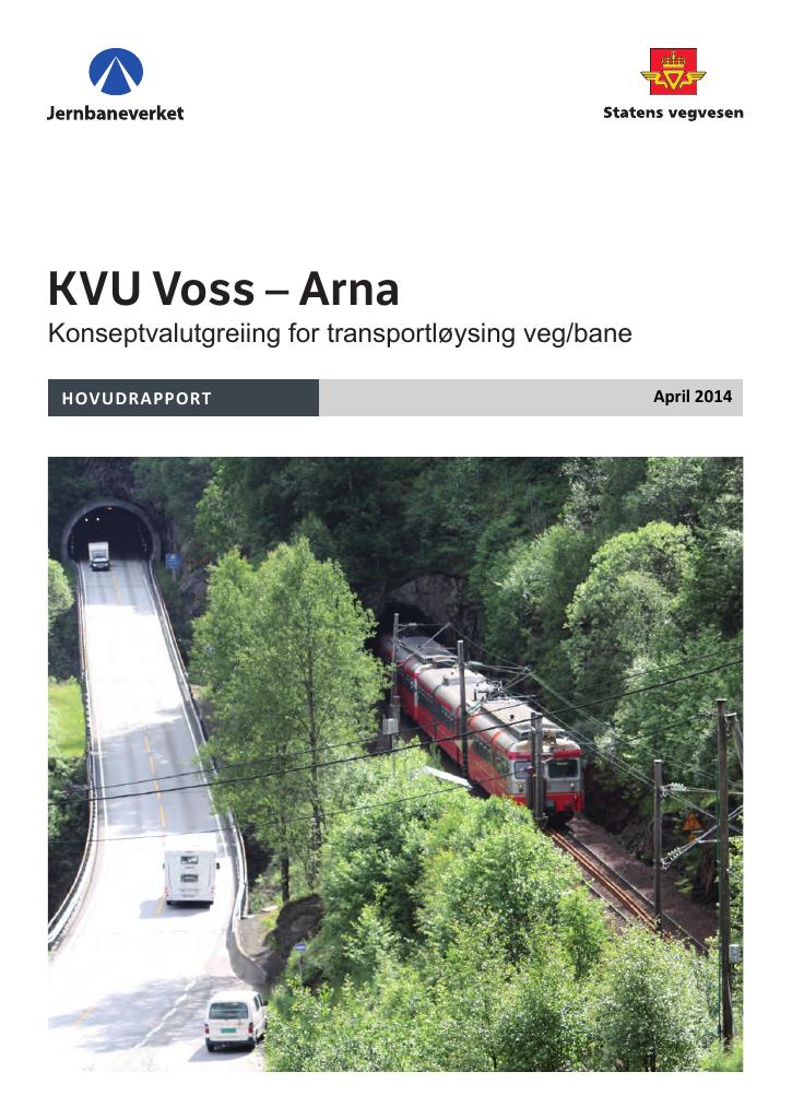 Forsiden av dokumentet Konseptvalgutredning (KVU) for Voss - Arna