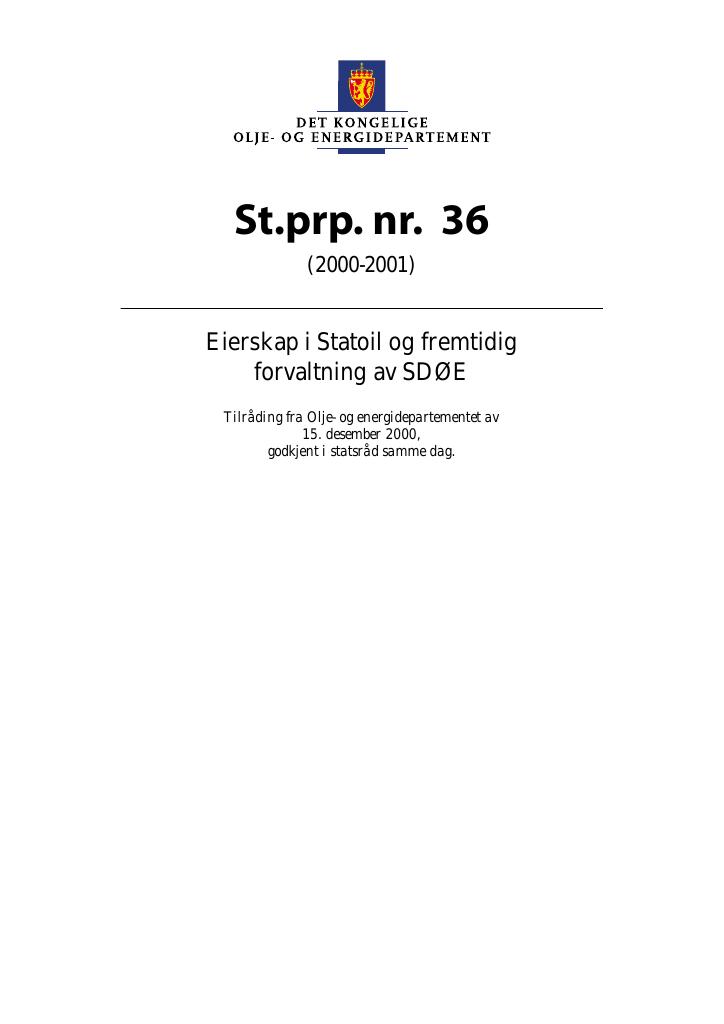 Forsiden av dokumentet St.prp. nr. 36 (2000-2001)