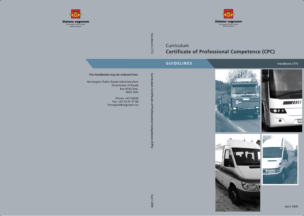 Forsiden av dokumentet Certificate of professional competence (CPC) : curriculum : [Handbook 227E]