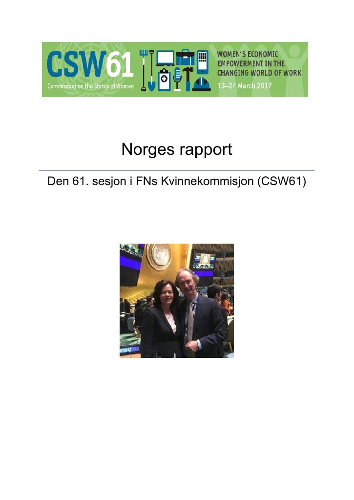 Forsiden av dokumentet Rapport fra FNs kvinnekommisjon (CSW) 2017