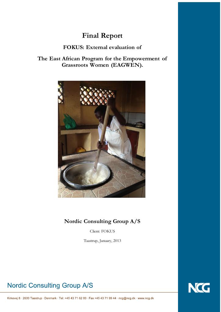 Forsiden av dokumentet External evaluation of the East African Program for the Empowerment of Grassroots Women (EAGWEN)