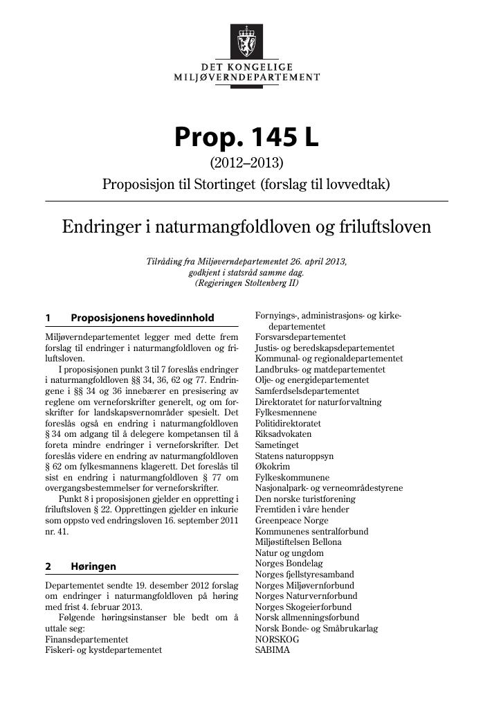 Forsiden av dokumentet Prop. 145 L (2012–2013)