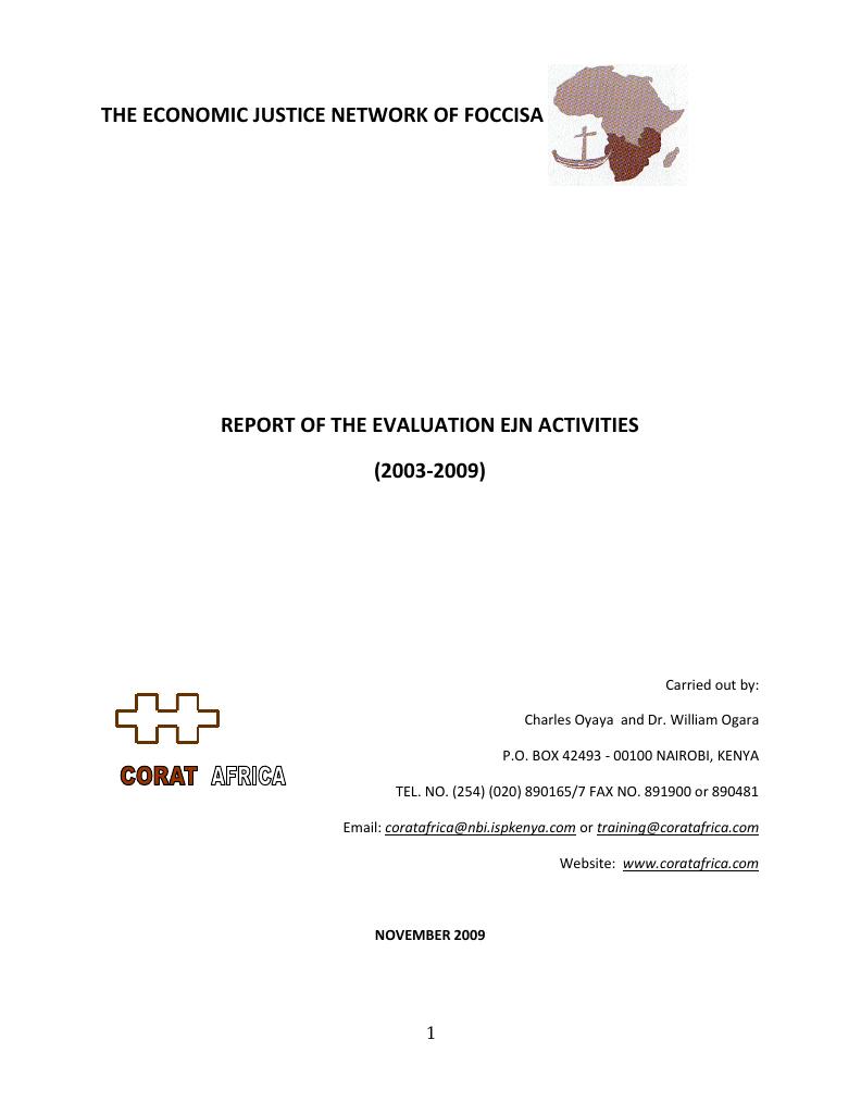 Forsiden av dokumentet Report of the Evaluation Economic Justice Network (EJN) Activities (2003 - 2009)