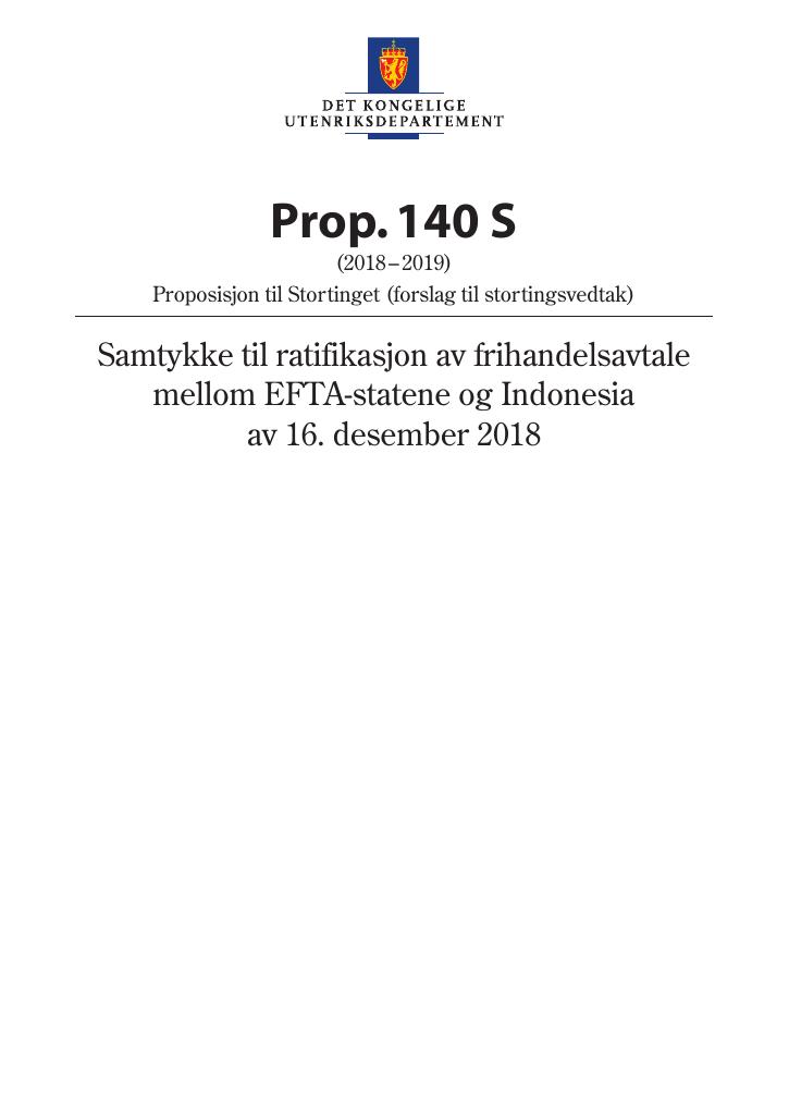 Forsiden av dokumentet Prop. 140 S (2018–2019)