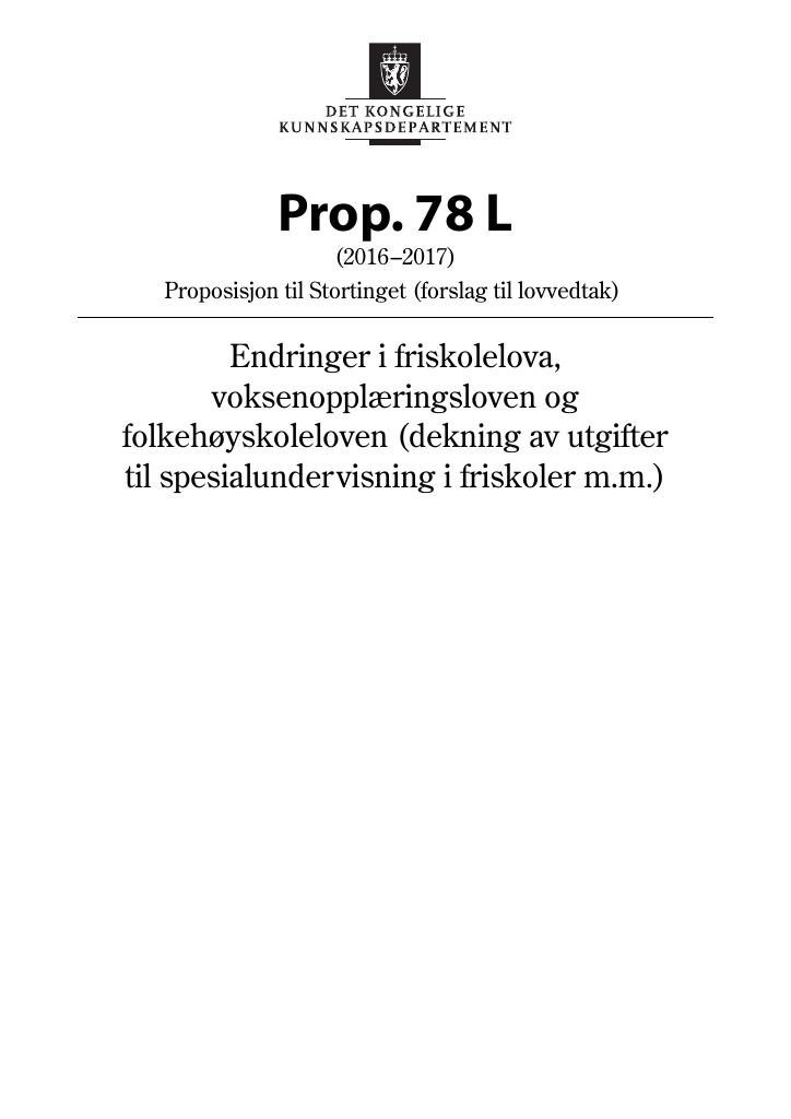 Forsiden av dokumentet Prop. 78 L (2016–2017)