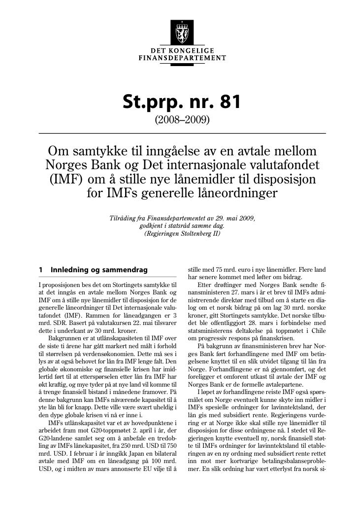 Forsiden av dokumentet St.prp. nr. 81 (2008-2009)