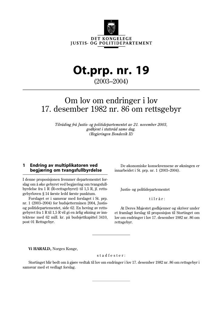 Forsiden av dokumentet Ot.prp. nr. 19 (2003-2004)