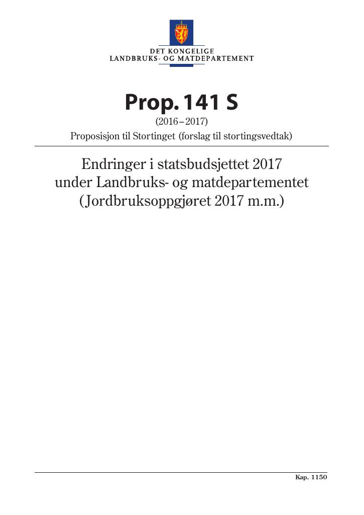 Forsiden av dokumentet Prop. 141 S (2016–2017)