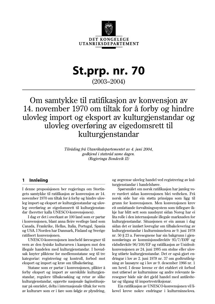 Forsiden av dokumentet St.prp. nr. 70 (2003-2004)