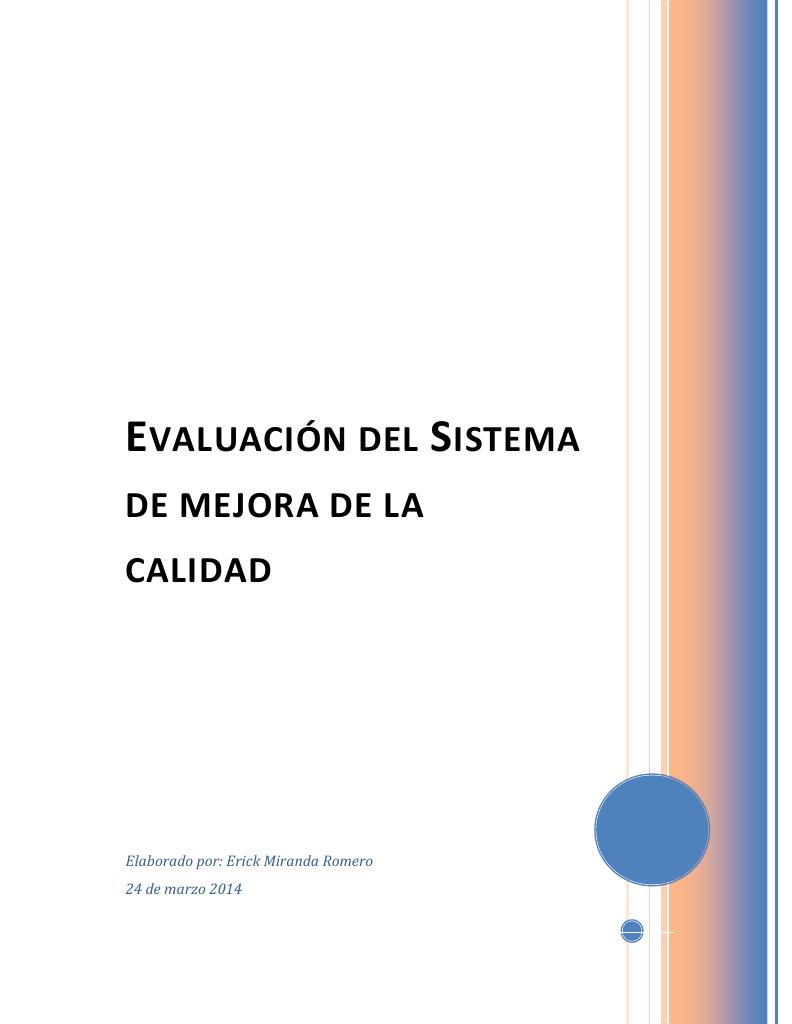 Forsiden av dokumentet Evaluación del Sistema de Mejora de la Calidad