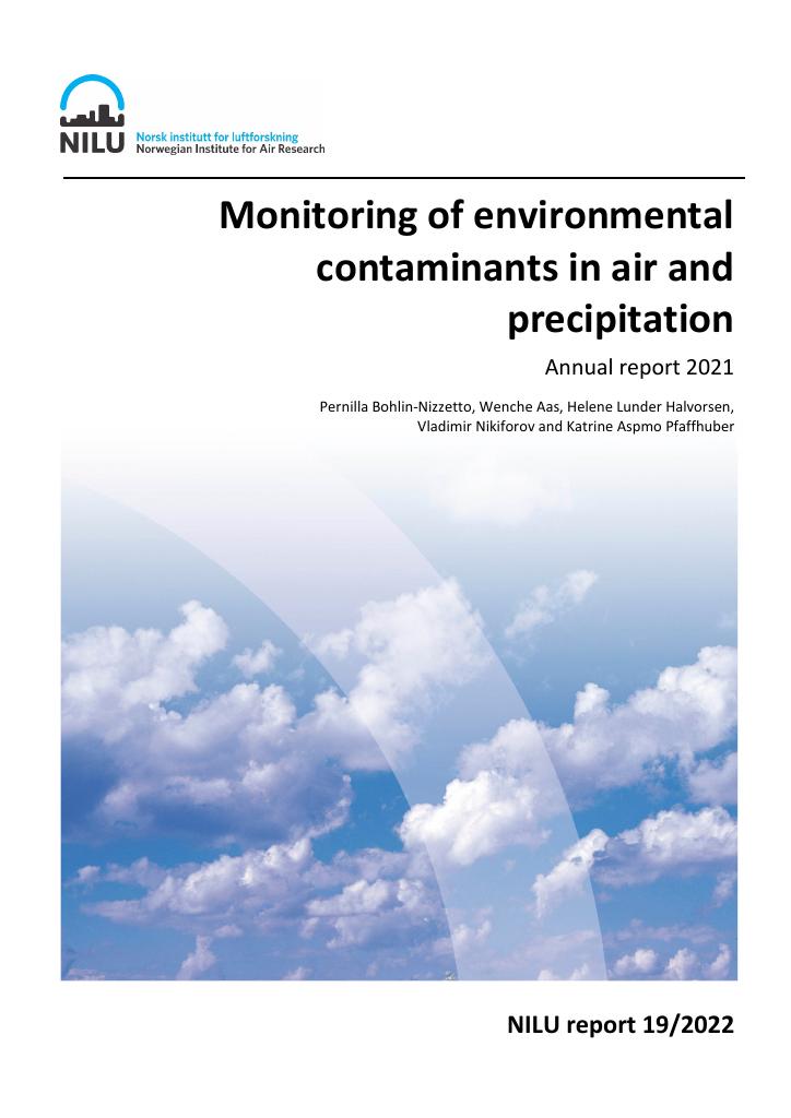 Forsiden av dokumentet Monitoring of environmental contaminants in air and precipitation : Annual report 2021