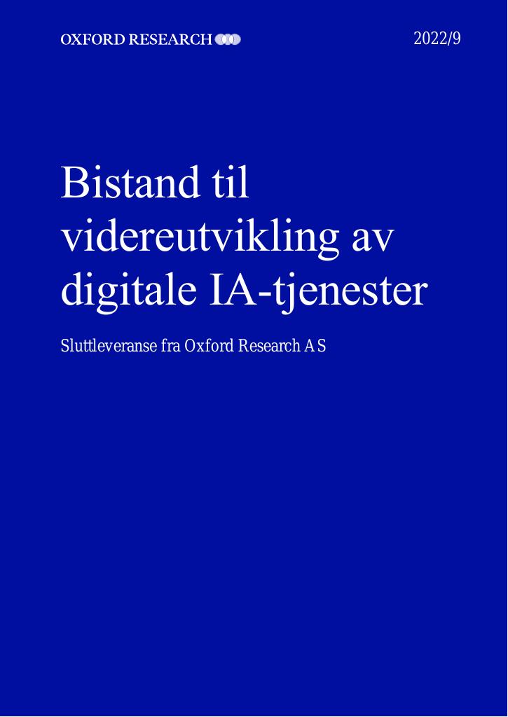 Forsiden av dokumentet Bistand til videreutvikling av digitale IA-tjenester