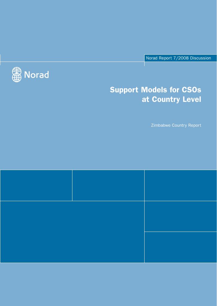 Forsiden av dokumentet Support Models for CSOs at Country Level - Zimbabwe Country Report