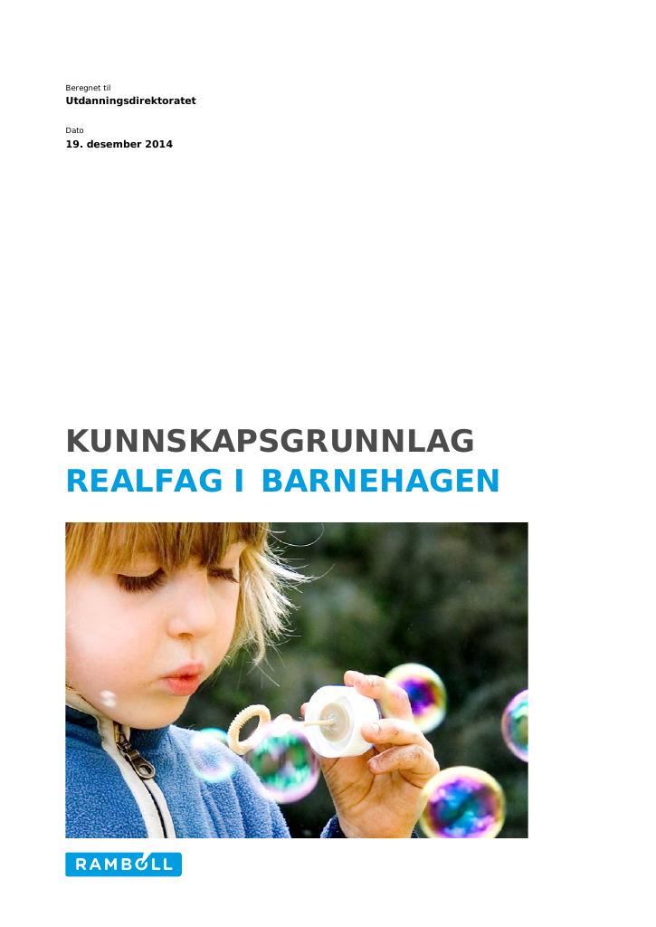 Forsiden av dokumentet Kunnskapsgrunnlag. Realfag i barnehagen