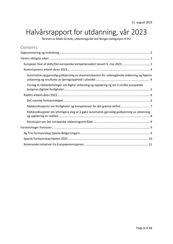 Forsiden av dokumentet EU delegasjonens halvårsrapport om utdanning for våren 2023