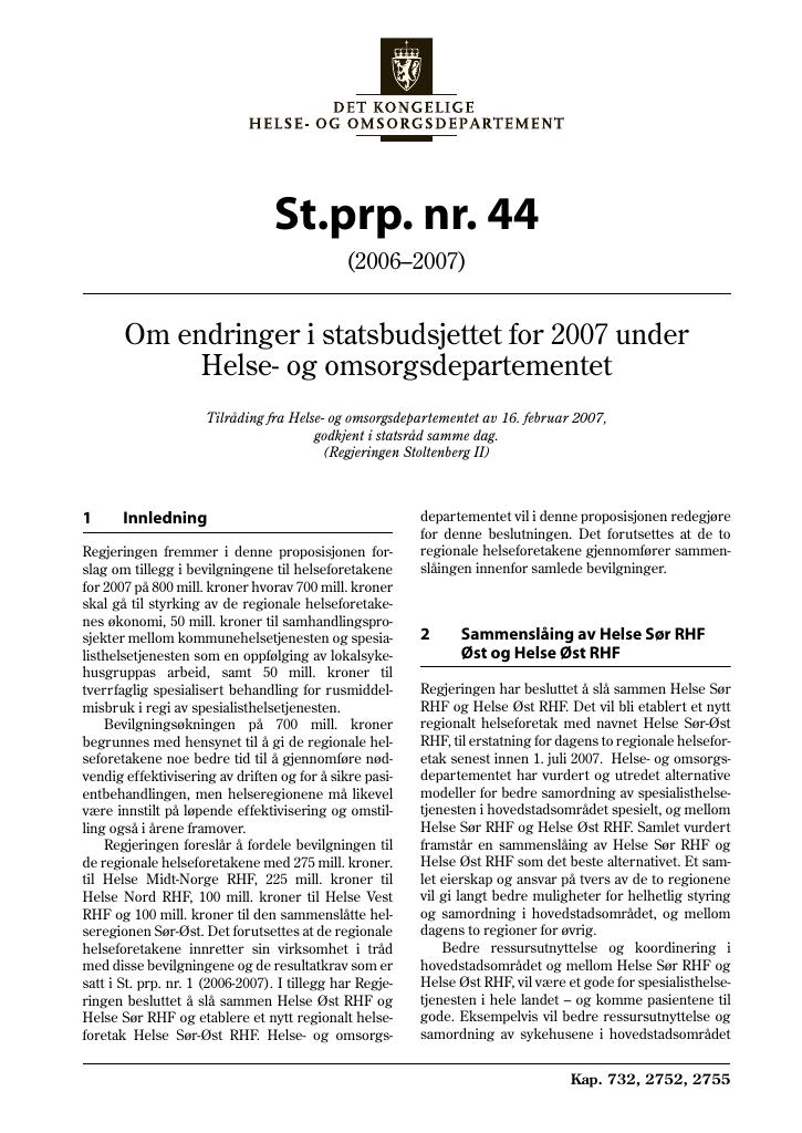 Forsiden av dokumentet St.prp. nr. 44 (2006-2007)