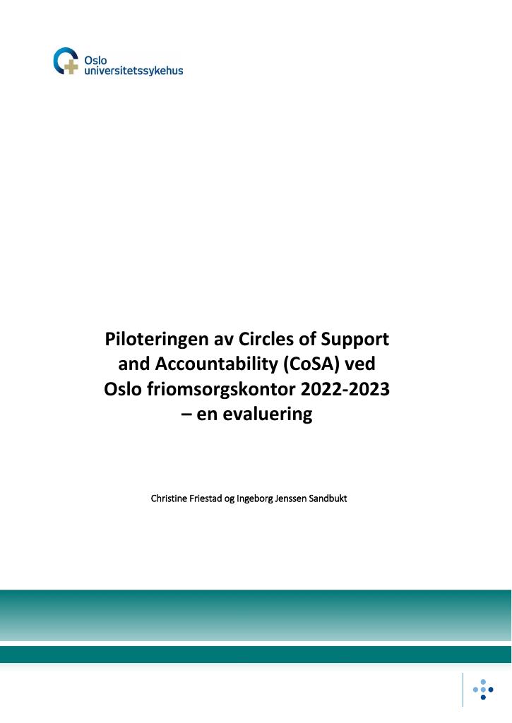 Forsiden av dokumentet Piloteringen av Circles of Support and Accountability (CoSA) ved Oslo friomsorgskontor 2022-2023