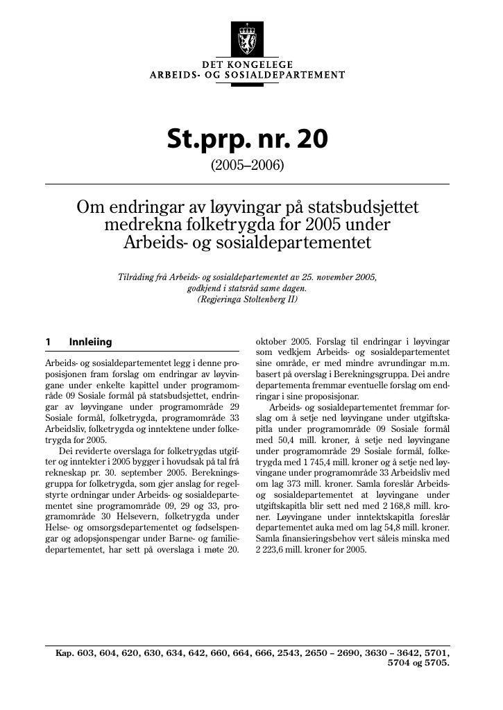 Forsiden av dokumentet St.prp. nr. 20 (2005-2006)