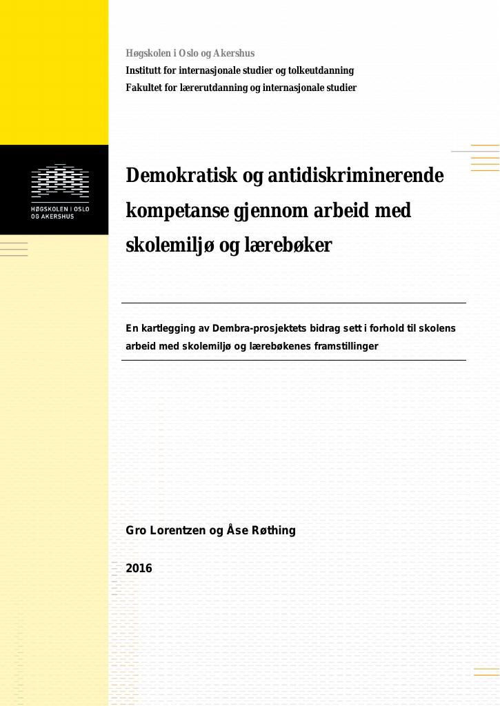 Demokratisk Og Antidiskriminerende Kompetanse Gjennom Arbeid Med ...