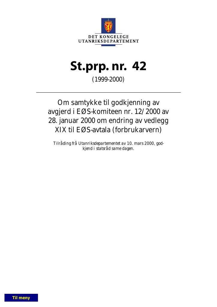 Forsiden av dokumentet St.prp. nr. 42 (1999-2000)
