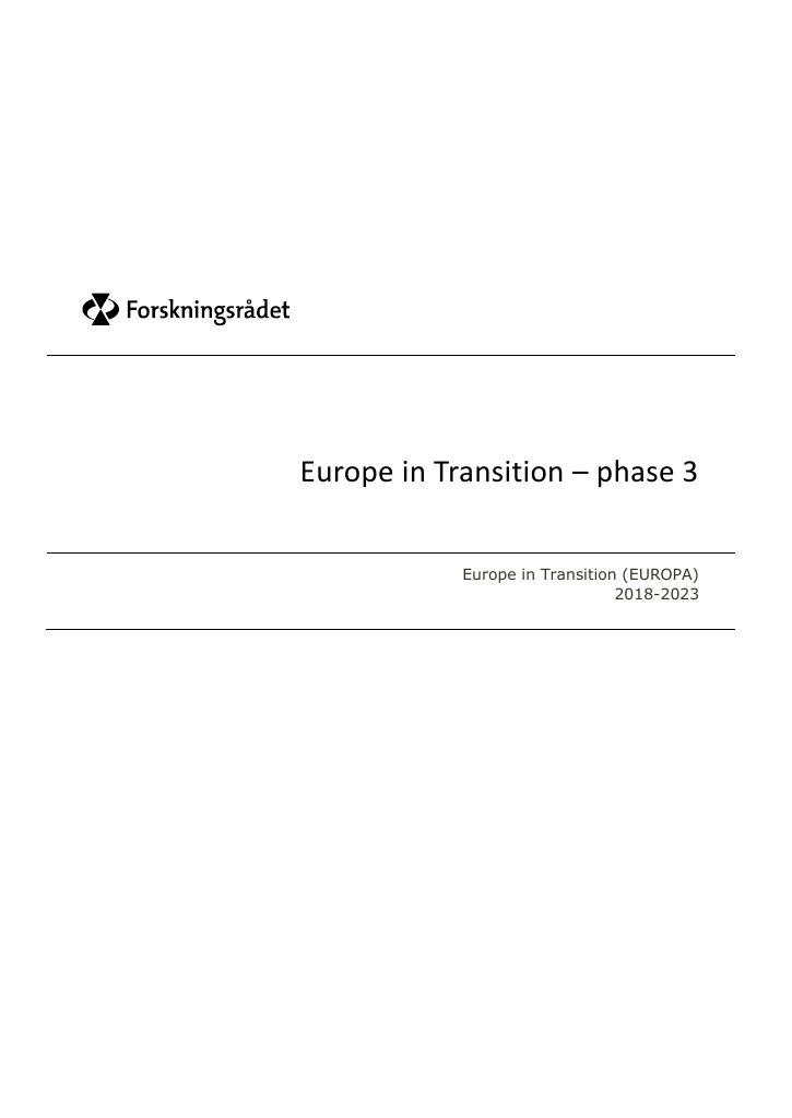 Forsiden av dokumentet Europe in Transition - phase 3