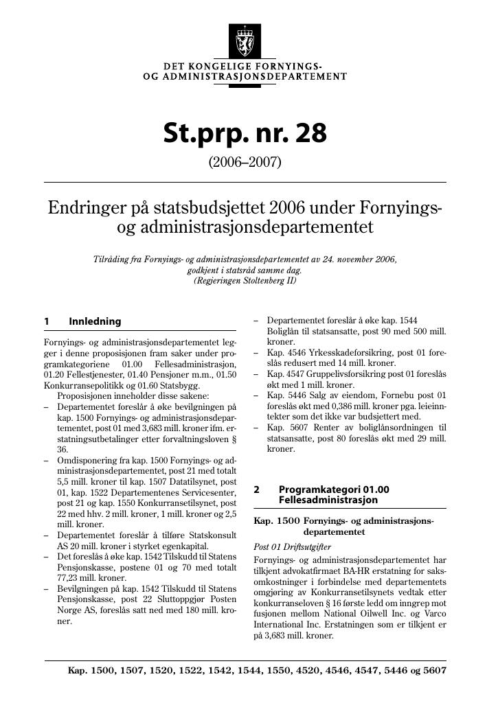 Forsiden av dokumentet St.prp. nr. 28 (2006-2007)