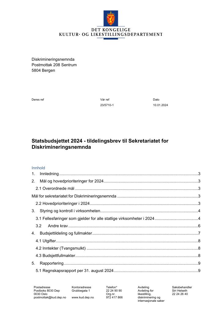 Forsiden av dokumentet Tildelingsbrev 2024 (.pdf)