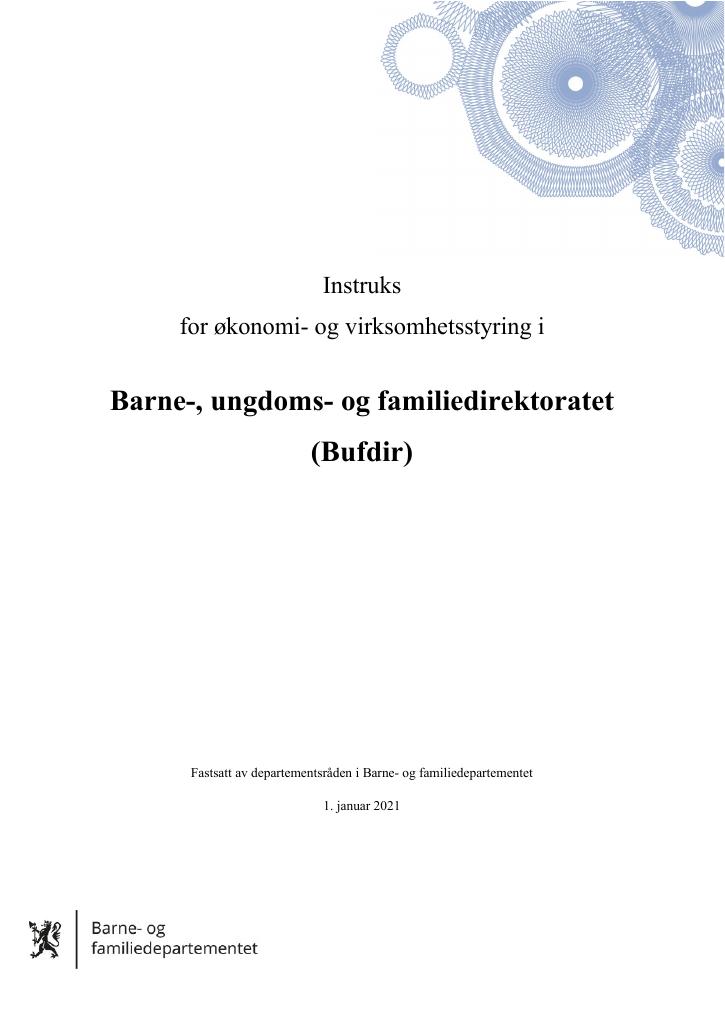 Forsiden av dokumentet Instruks Barne-, ungdoms- og familiedirektoratet (Bufdir) 2021