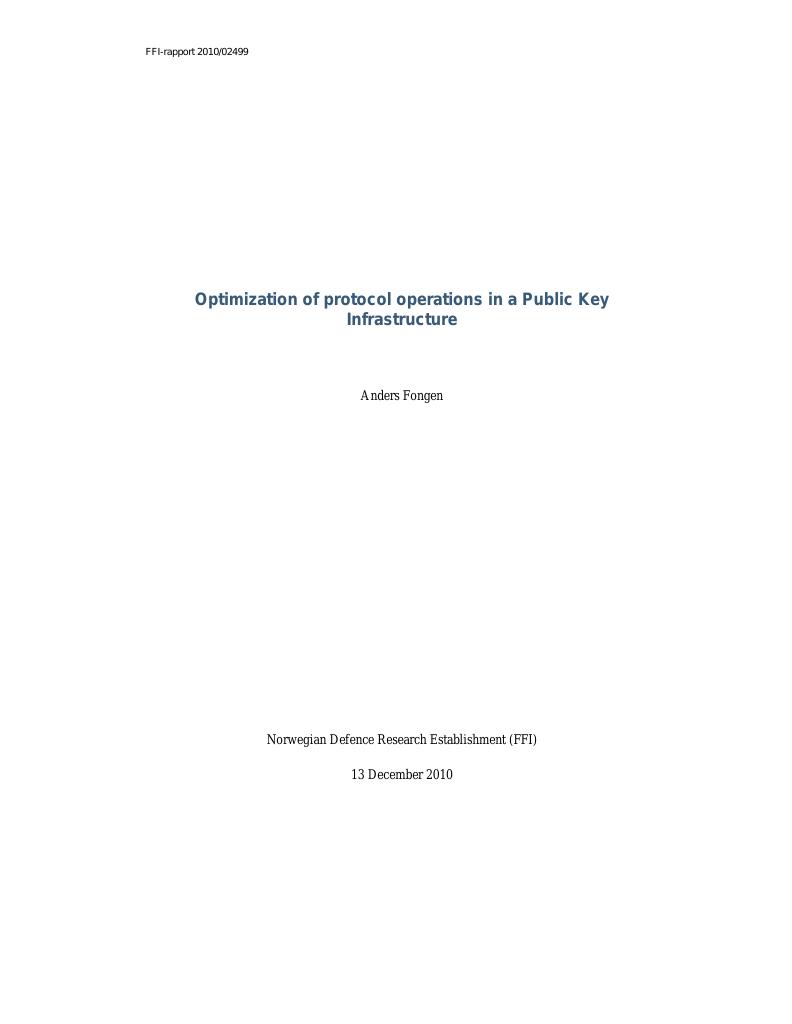 Forsiden av dokumentet Optimization of protocol operations in a Public Key Infrastructure