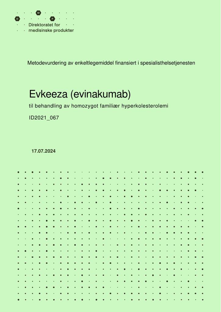 Forsiden av dokumentet Evkeeza (evinakumab) til behandling av homozygot familiær hyperkolesterolemi