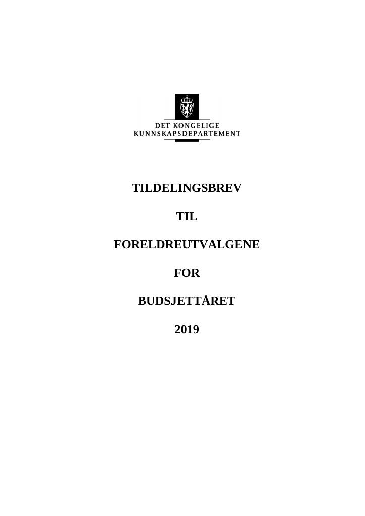 Forsiden av dokumentet Tildelingsbrev Foreldreutvalget for grunnopplæringen og Foreldreutvalget for barnehager (FUG/FUB) 2019