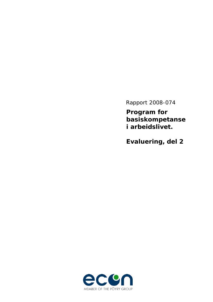 Forsiden av dokumentet Program for basiskompetanse i arbeidslivet, evaluering, del 2