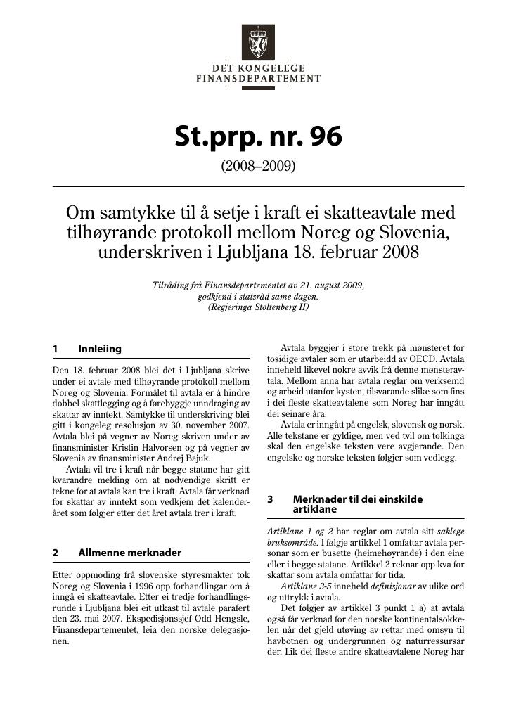 Forsiden av dokumentet St.prp. nr. 96 (2008-2009)